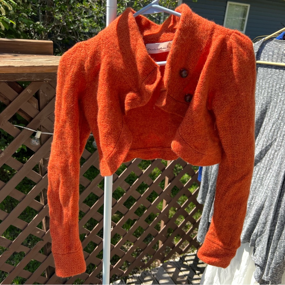 Orange Cropped Jacket with Button Detail